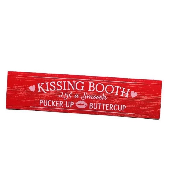 NWT Kissing Booth Wood Hanging Sign Valentine's Day 6”x 11” Home Decor - Picture 3 of 6